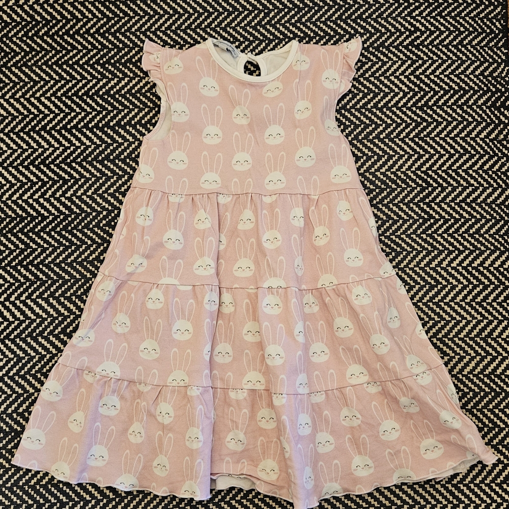 Pink Bunny Print Kids Dress